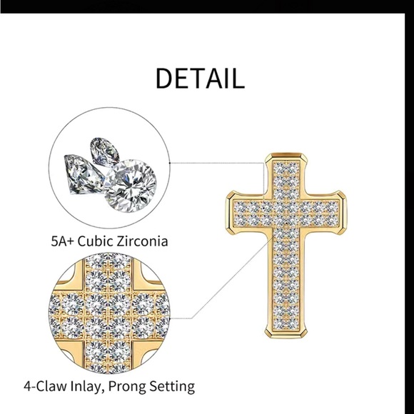 Stainless Steel Silver Cross with Mini Rhinestones Unisex Style - Picture 4 of 5